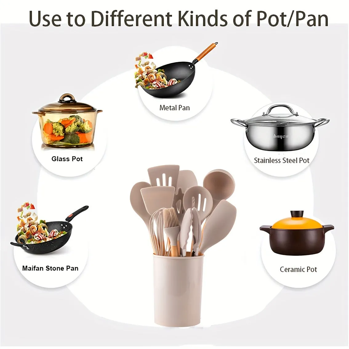 12pcs Silicone Kitchen Utensil Set with Wooden Handles