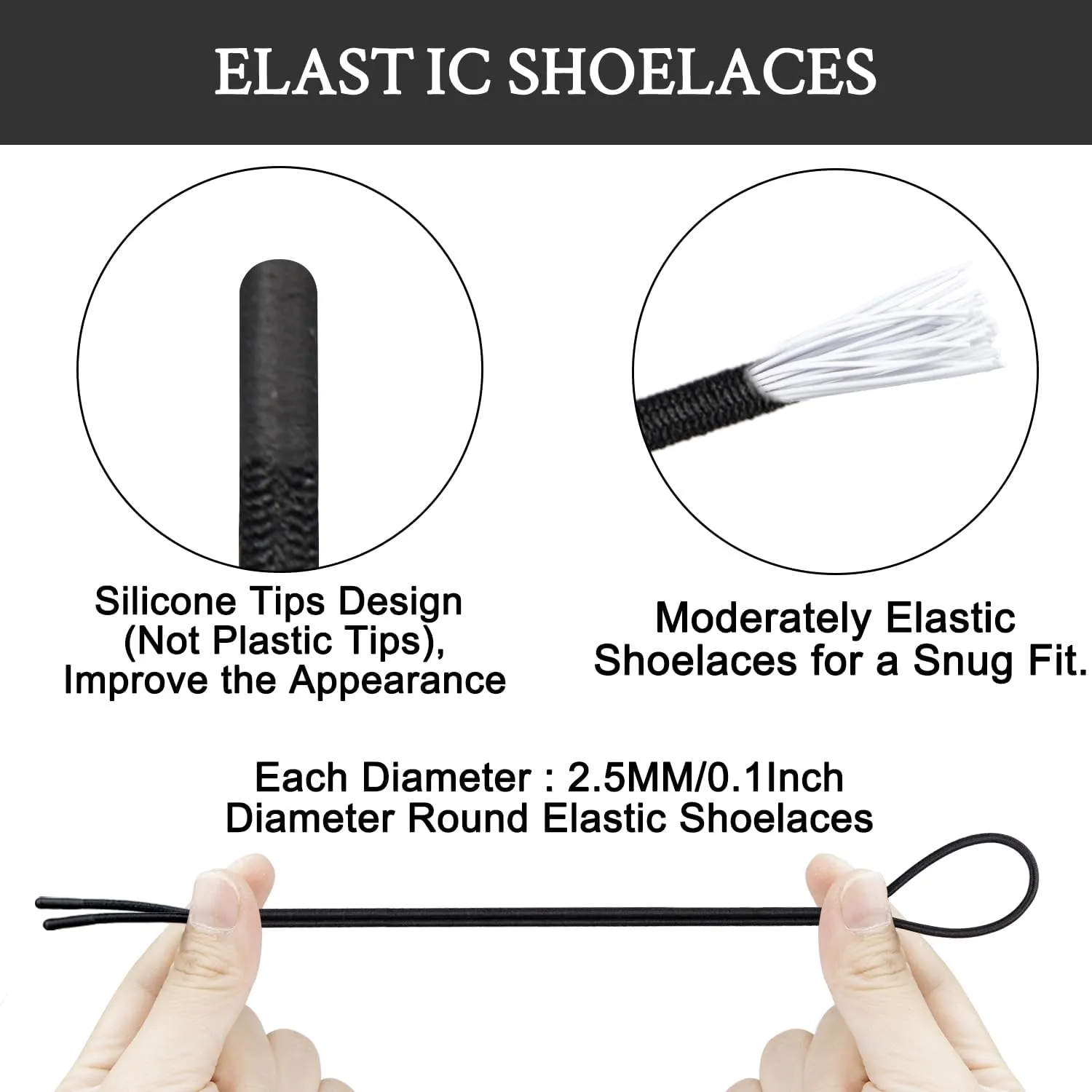 2 Pairs Elastic Shoelaces for ON Cloud 5 & 6 No Tie Replacements Shoes Laces Stretchy Bungee Running Training