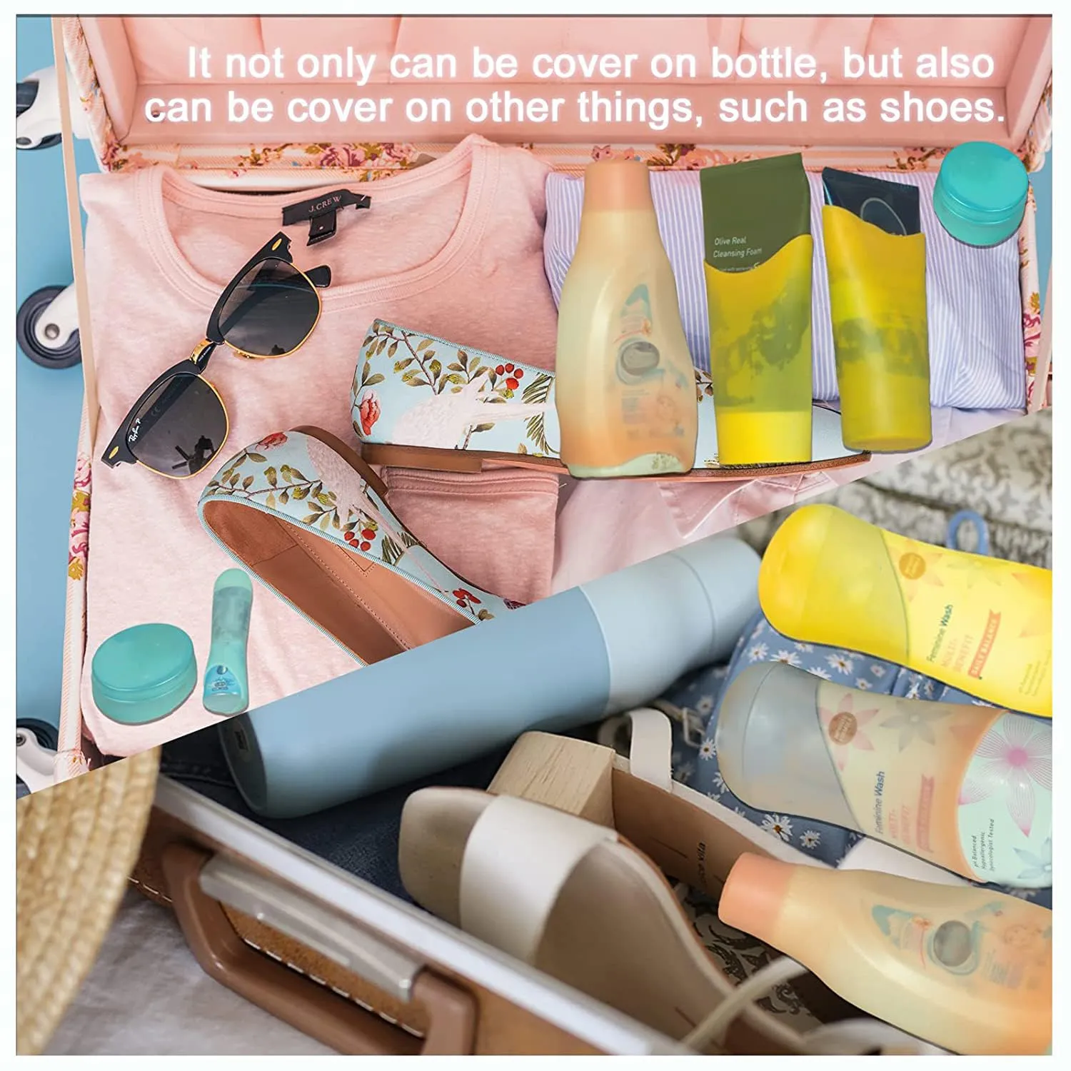 32 Pack Silicone Bottle Covers, Travel Essentials for Women Men, Travel Size Toiletries, Cruise Ship Essentials, Accessories Luggage, Travel Must Haves, Elastic Sleeves for Leak Proofing