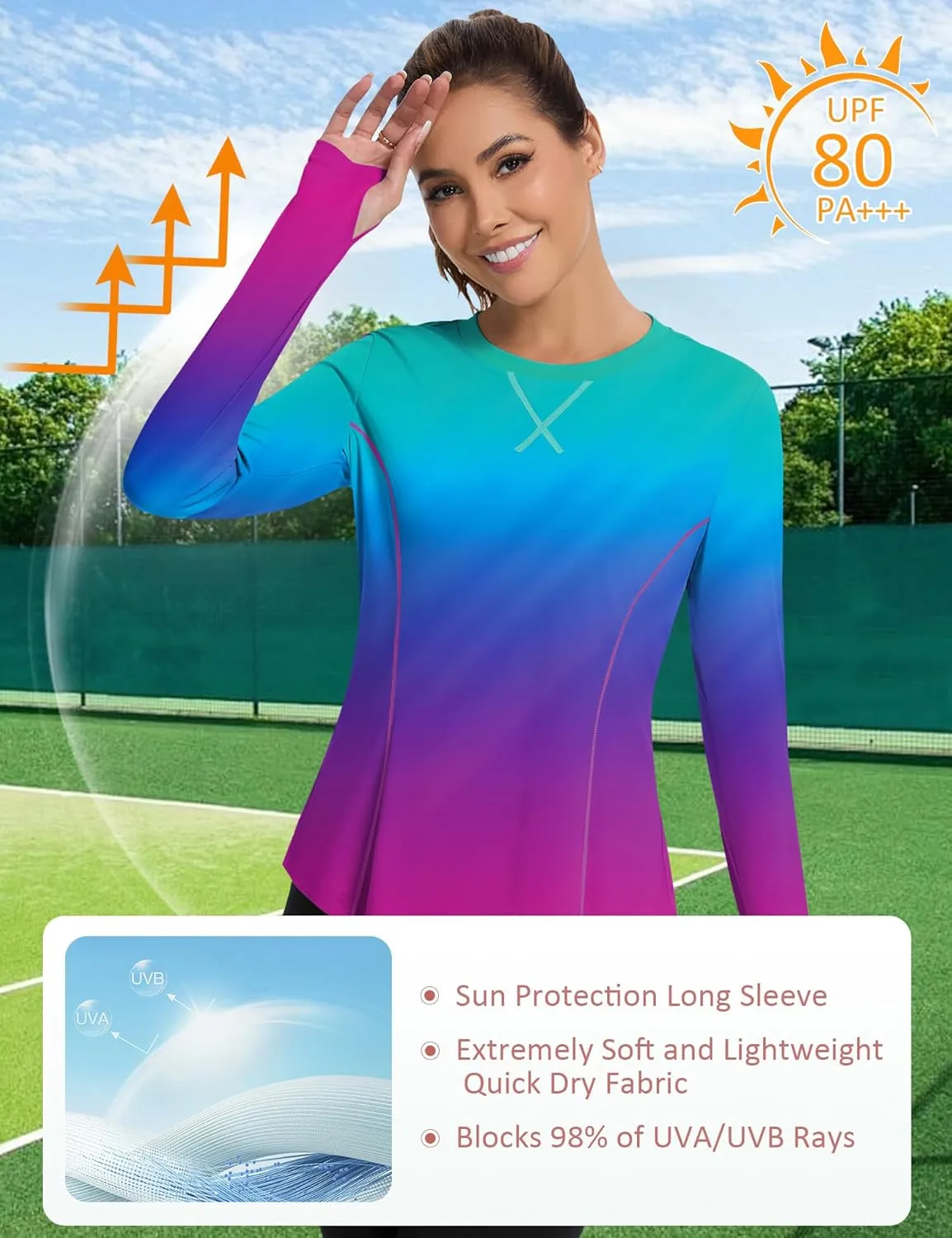 Avoogue Women UPF 50  UV Shirts Long Sleeve with Thumb Holes Workout Sun Shirt Quick Dry Athletic Hiking Running Tops