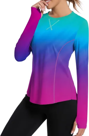 Avoogue Women UPF 50  UV Shirts Long Sleeve with Thumb Holes Workout Sun Shirt Quick Dry Athletic Hiking Running Tops
