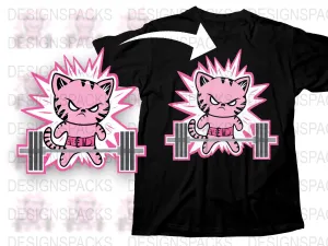 Bold Pink Cat Powerlifting Graphic Png Digital Download