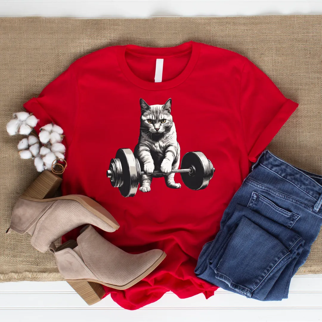 Cat Deadlifting Shirt for Gym Rat gifts for Workout Lover gift for Cat Lover T-shirt Funny Cats Lifting Weights T Shirts Kitty Powerlifting Weightlifting
