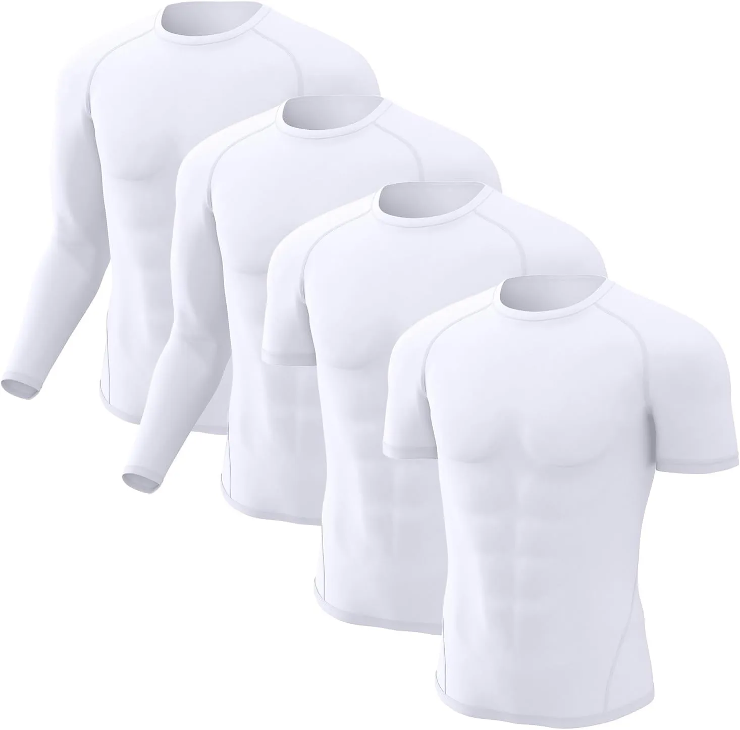 CL convallaria 4 Pack Compression Shirt Men Long Short Sleeve Cooling Dry Rash Guard Athletic T Shirt for Sports