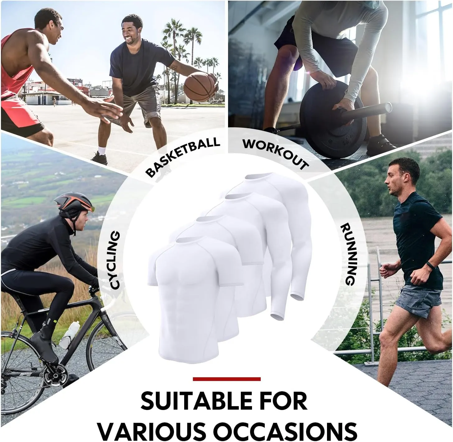 CL convallaria 4 Pack Compression Shirt Men Long Short Sleeve Cooling Dry Rash Guard Athletic T Shirt for Sports