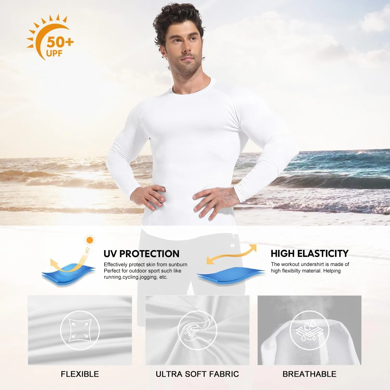 CL convallaria 4 Pack Compression Shirt Men Long Short Sleeve Cooling Dry Rash Guard Athletic T Shirt for Sports