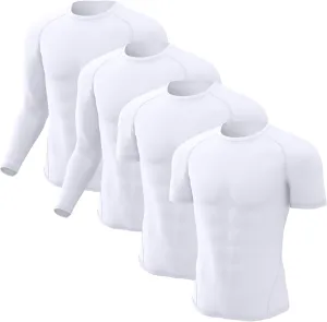 CL convallaria 4 Pack Compression Shirt Men Long Short Sleeve Cooling Dry Rash Guard Athletic T Shirt for Sports