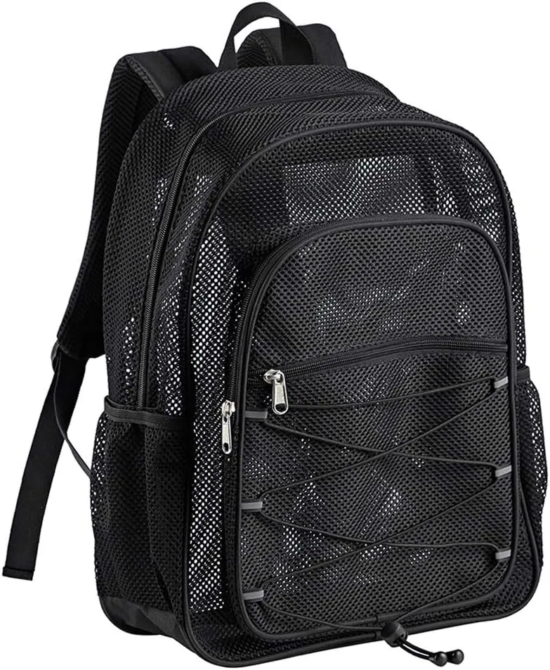 COVAX Heavy Duty Mesh Backpack, See Through College Backpack, Semi-transparent Mesh Bookbag with Bungee and Comfort Padded Straps for Commuting, Swimming, Beach, Outdoor Sports