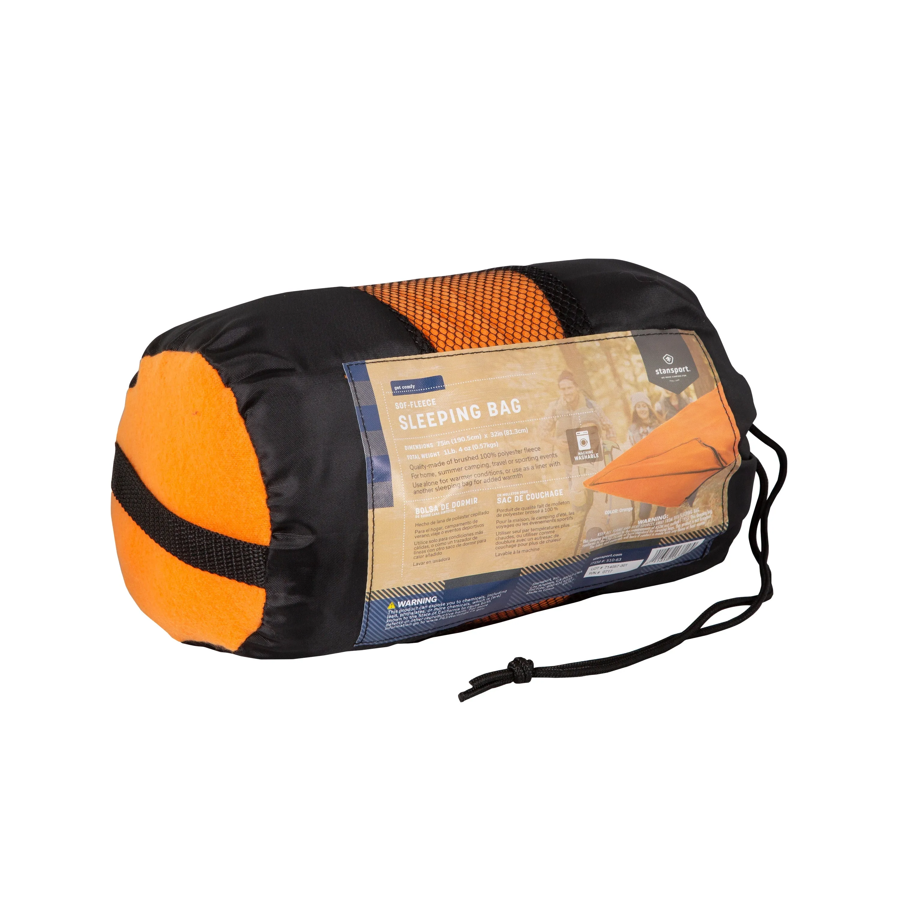 Fleece Sleeping Bag - 32 In X 75 In - Orange