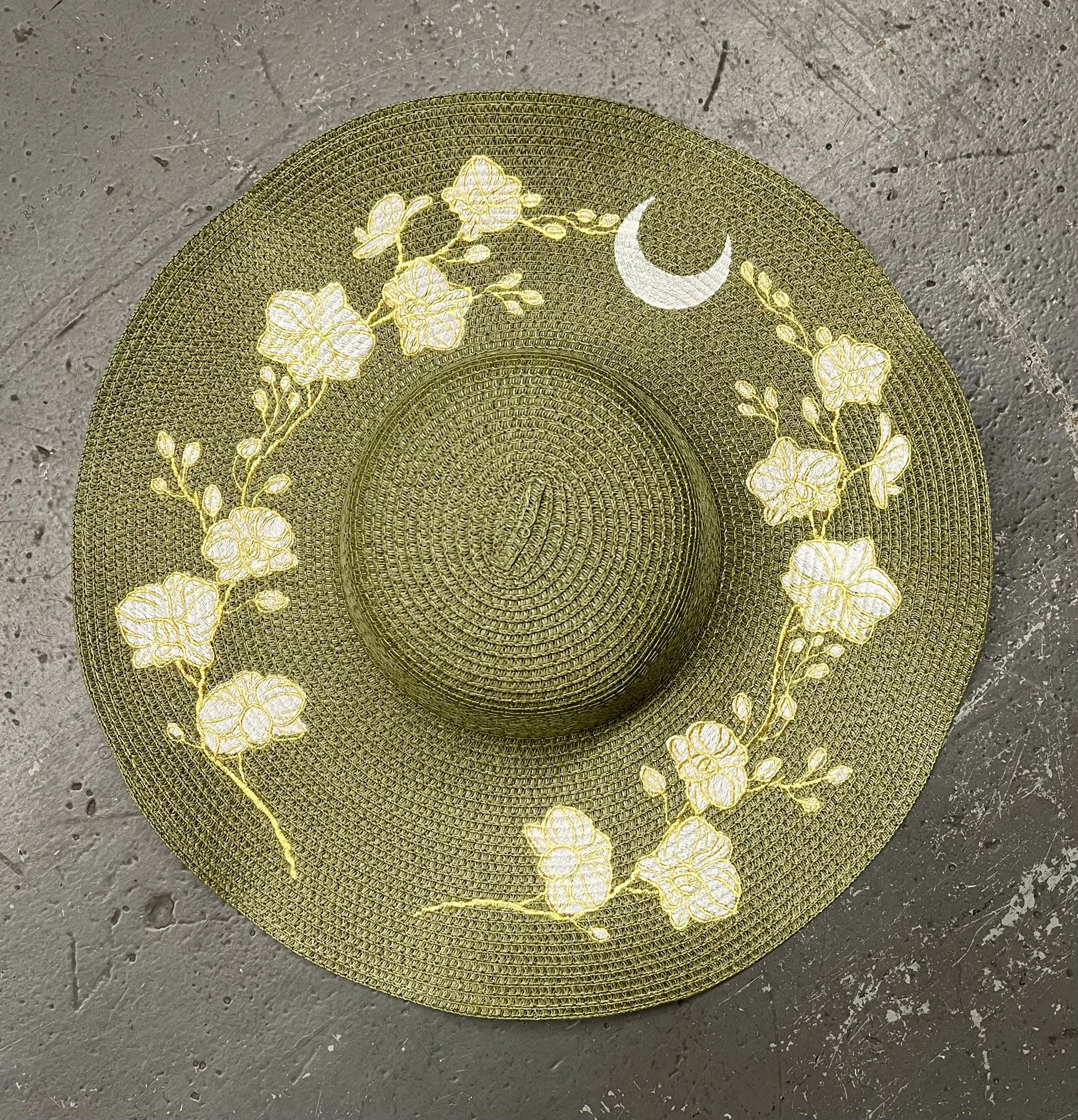 Floppy Sun Hat - XL Brim - Olive Orchids