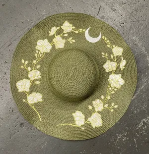 Floppy Sun Hat - XL Brim - Olive Orchids