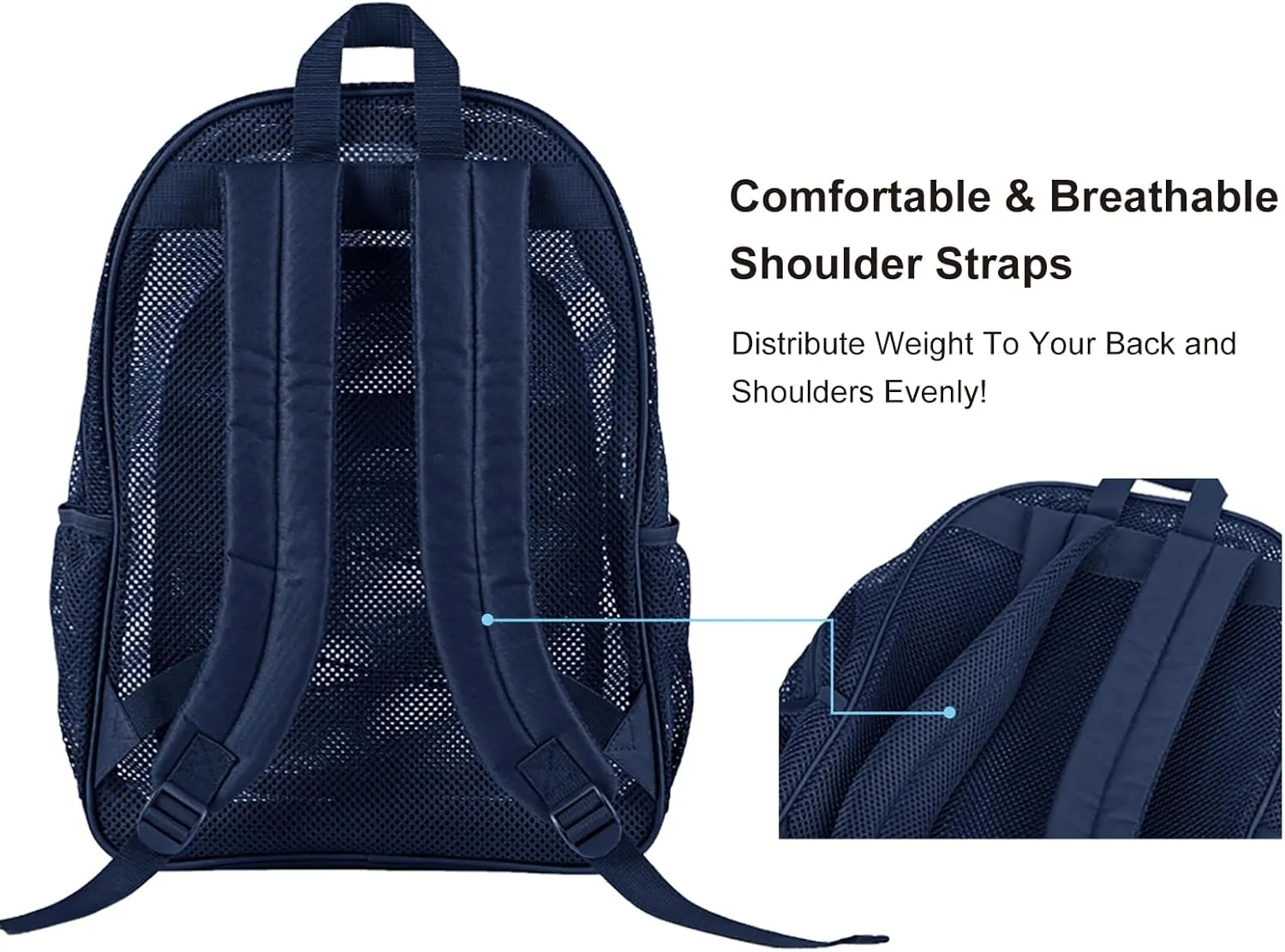 Heavy Duty Mesh Backpack, See Through College Student Backpack, Semi-transparent Mesh Bookbag with Bungee and Comfort Padded Straps for Commuting, Swimming, Beach, Outdoor Sports (Royal Blue)
