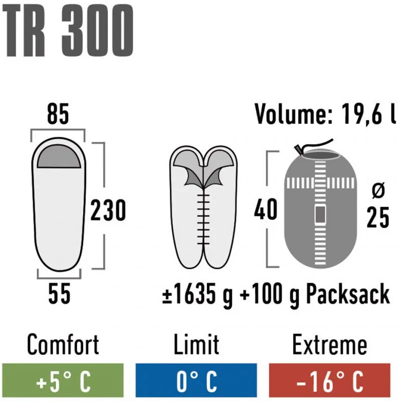 High Peak TR 300 Sleeping Bag 230x85x55 Cm - Claret/Gray