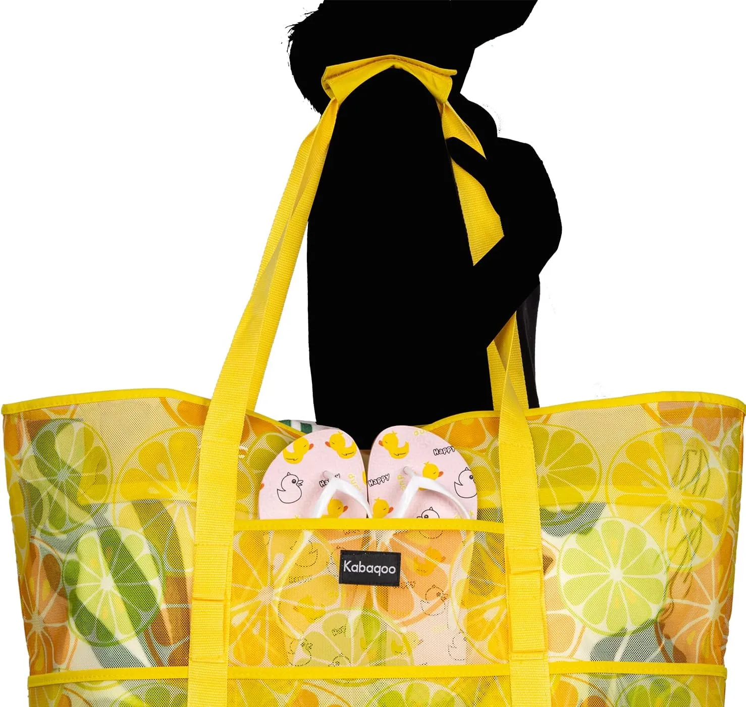 KABAQOO Mesh Beach Bag, Extra Large Beach Bags with 9 Pockets & Zipper Waterproof Lightweight Beach Tote for Beach/Pool Trip