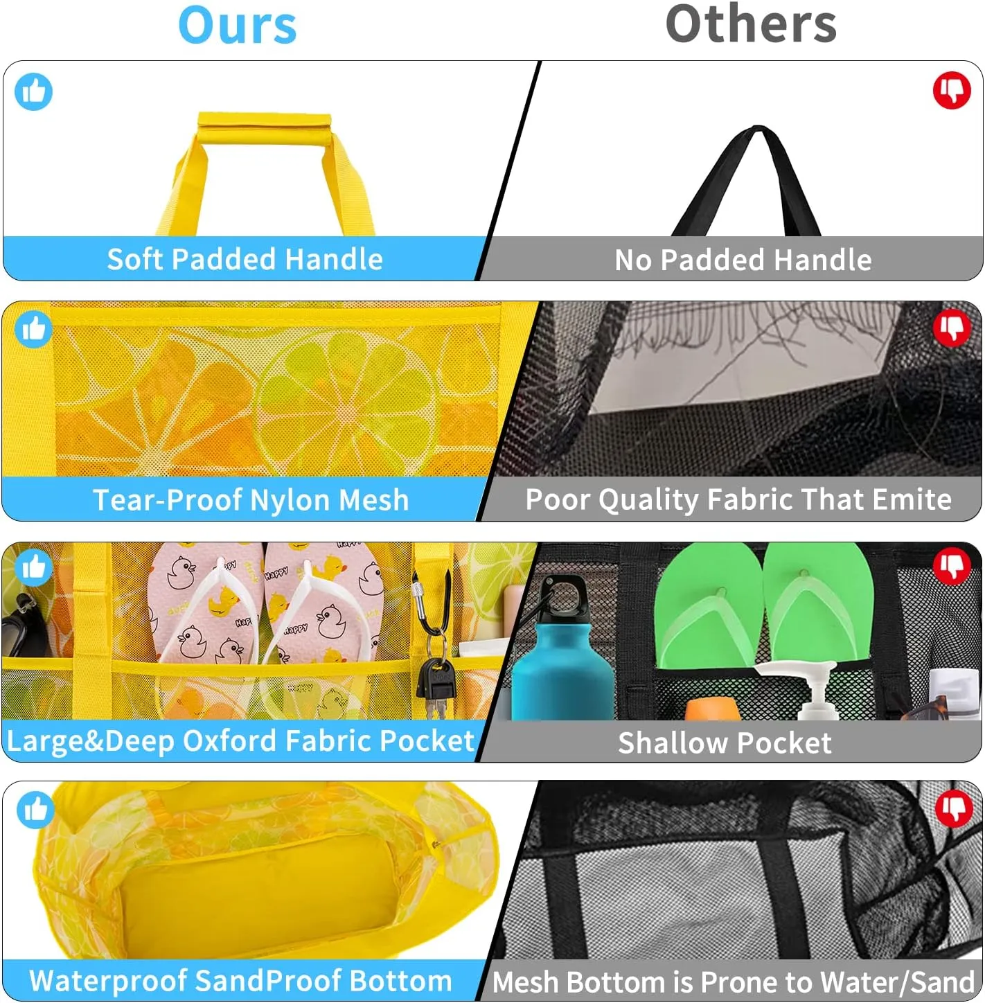 KABAQOO Mesh Beach Bag, Extra Large Beach Bags with 9 Pockets & Zipper Waterproof Lightweight Beach Tote for Beach/Pool Trip