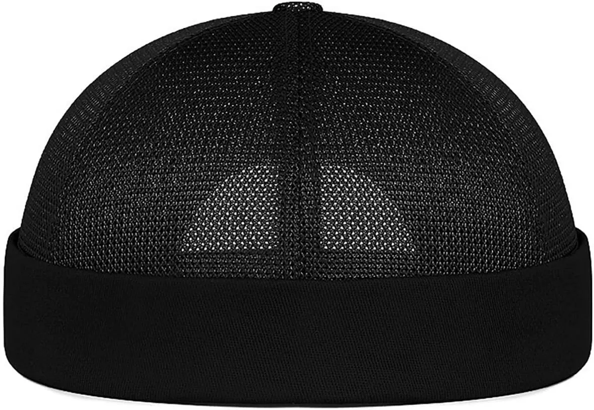 Mens Mesh Brimless Cap with No Brim, Summer Skullcap Docker Beanie Hat