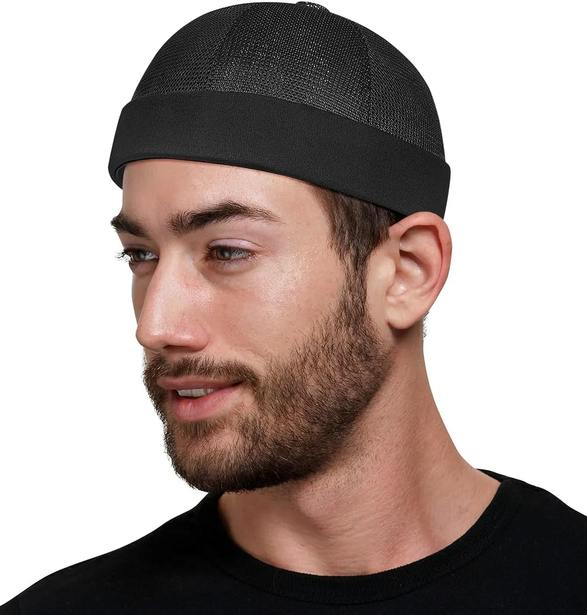 Mens Mesh Brimless Cap with No Brim, Summer Skullcap Docker Beanie Hat
