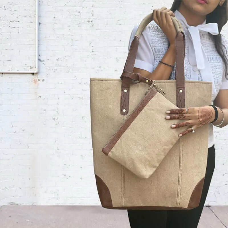 Mona B - Women Canvas Handbag for Women Tote Bag for Grocery, Shopping, Travel: Brown, Large