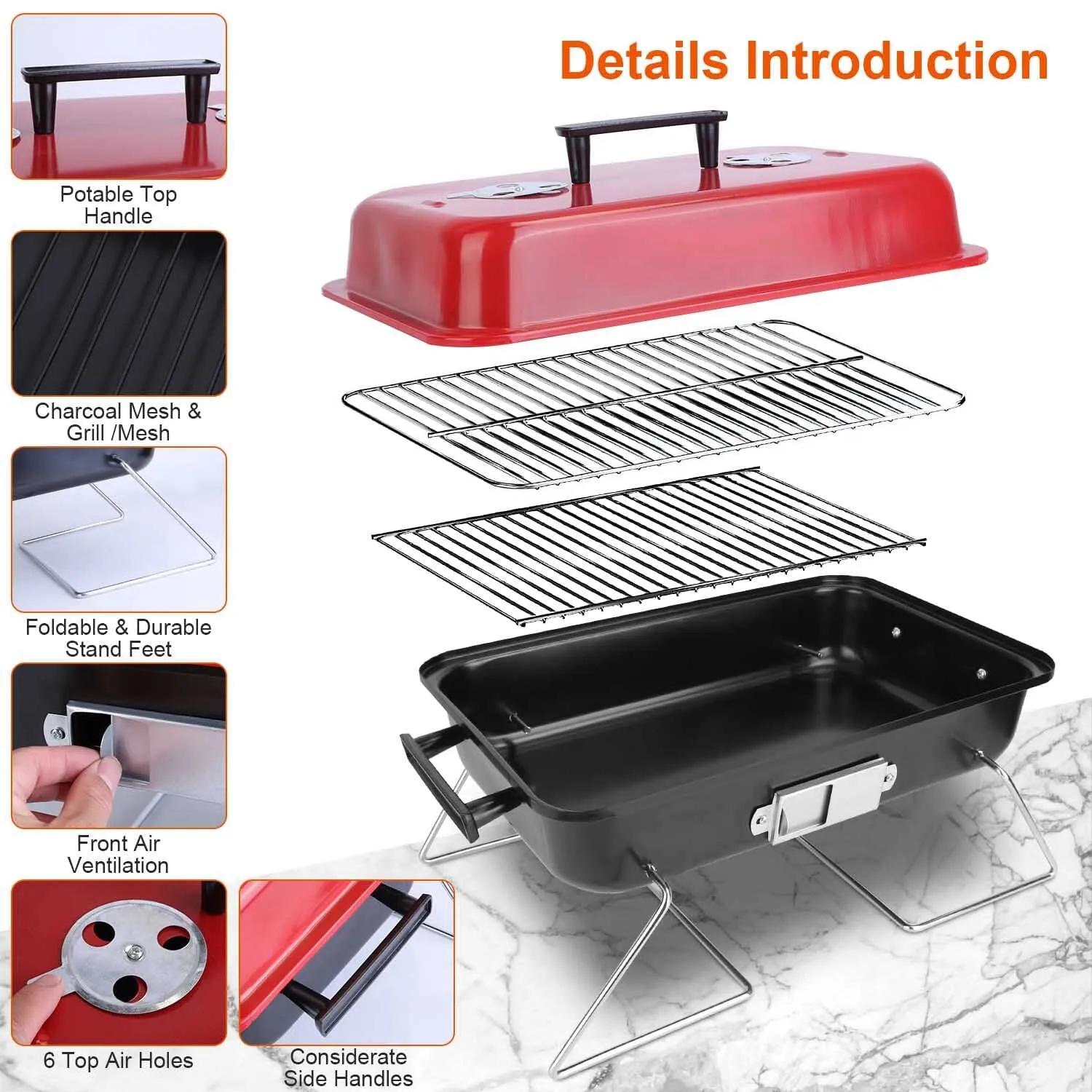 Portable Charcoal Tabletop Grill with Lid