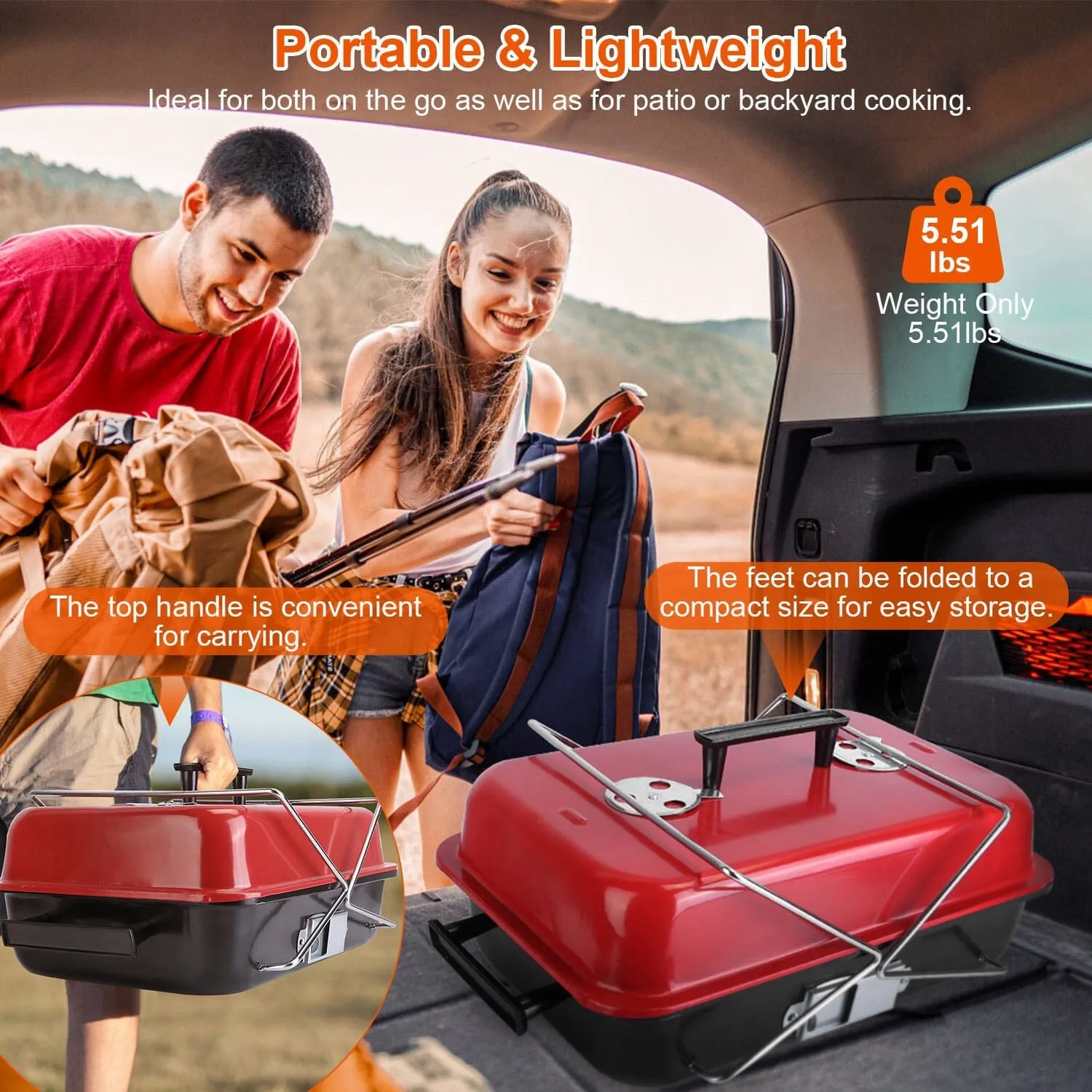 Portable Charcoal Tabletop Grill with Lid