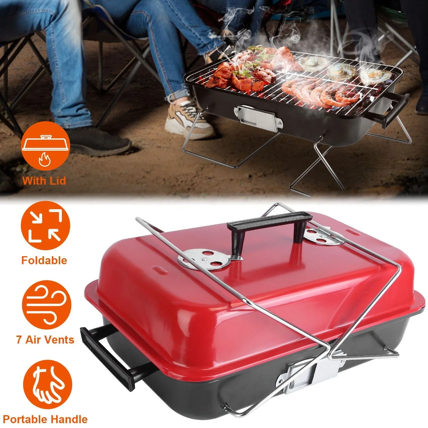 Portable Charcoal Tabletop Grill with Lid