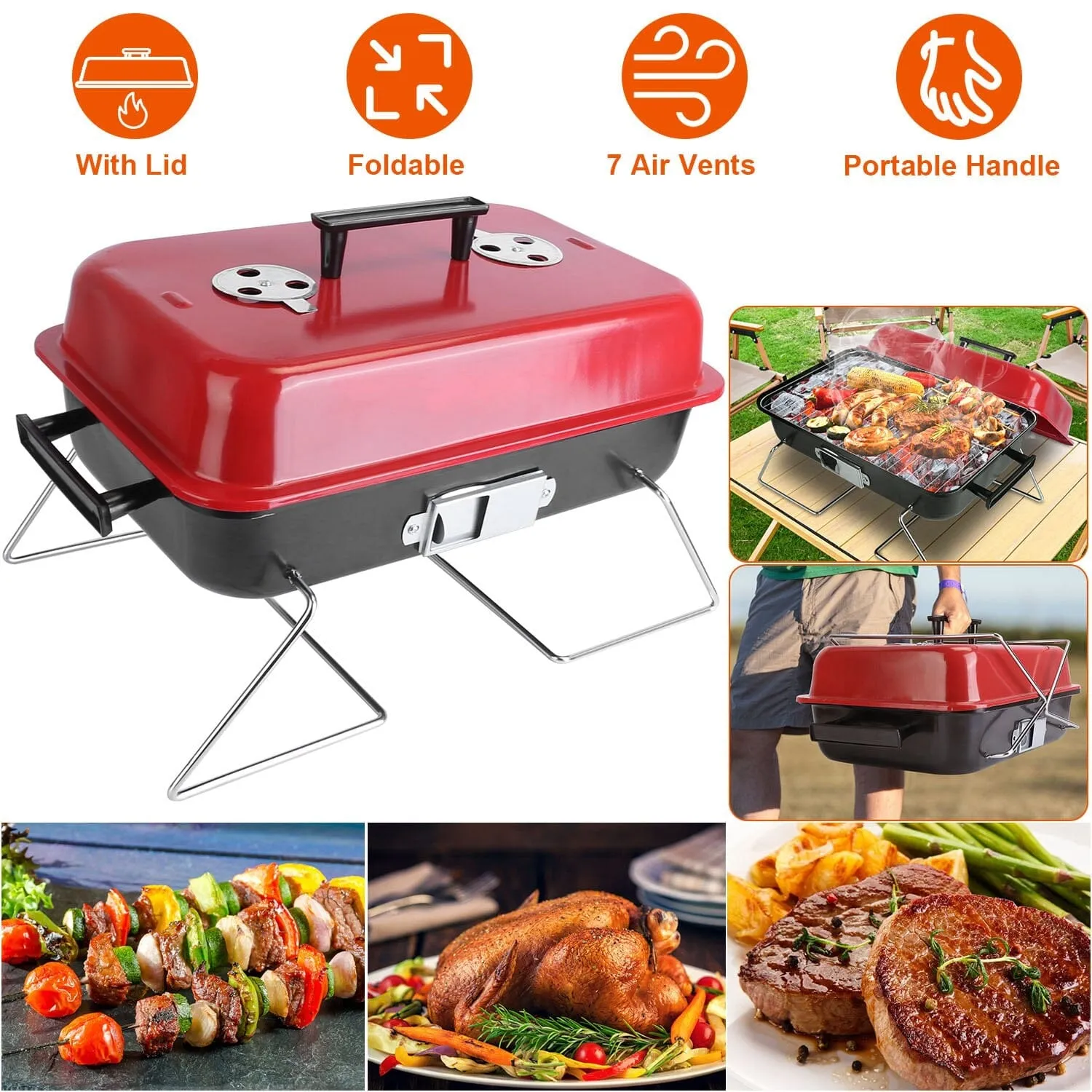 Portable Charcoal Tabletop Grill with Lid