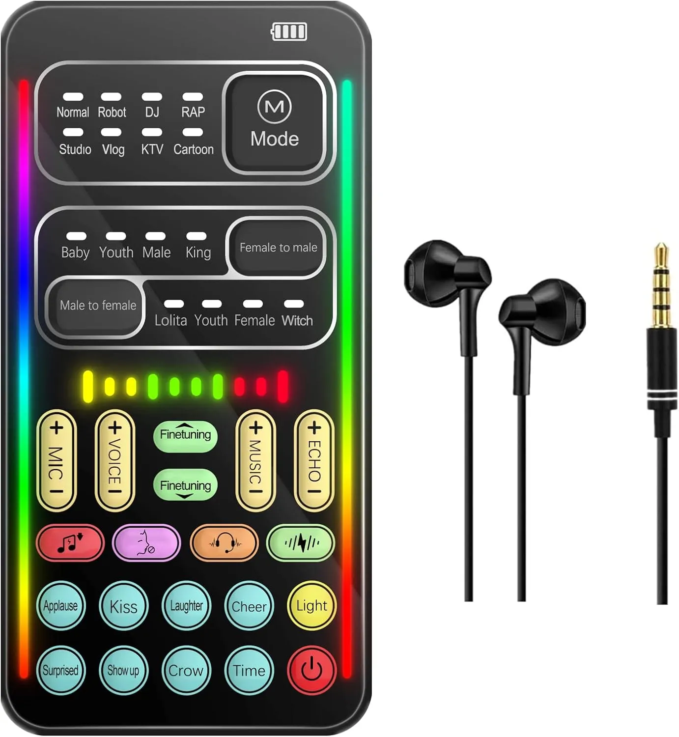 Portable Voice Changer, 2rd Generation i9 Live Sound Card, Cool Lights Sound Board - Voice Disguiser/Modulator for PS4/PS5/Xbox One/PC/Phone/Laptops with Adjustable Voice Functions