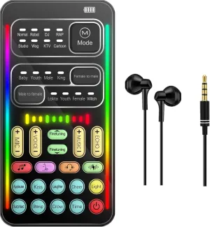 Portable Voice Changer, 2rd Generation i9 Live Sound Card, Cool Lights Sound Board - Voice Disguiser/Modulator for PS4/PS5/Xbox One/PC/Phone/Laptops with Adjustable Voice Functions