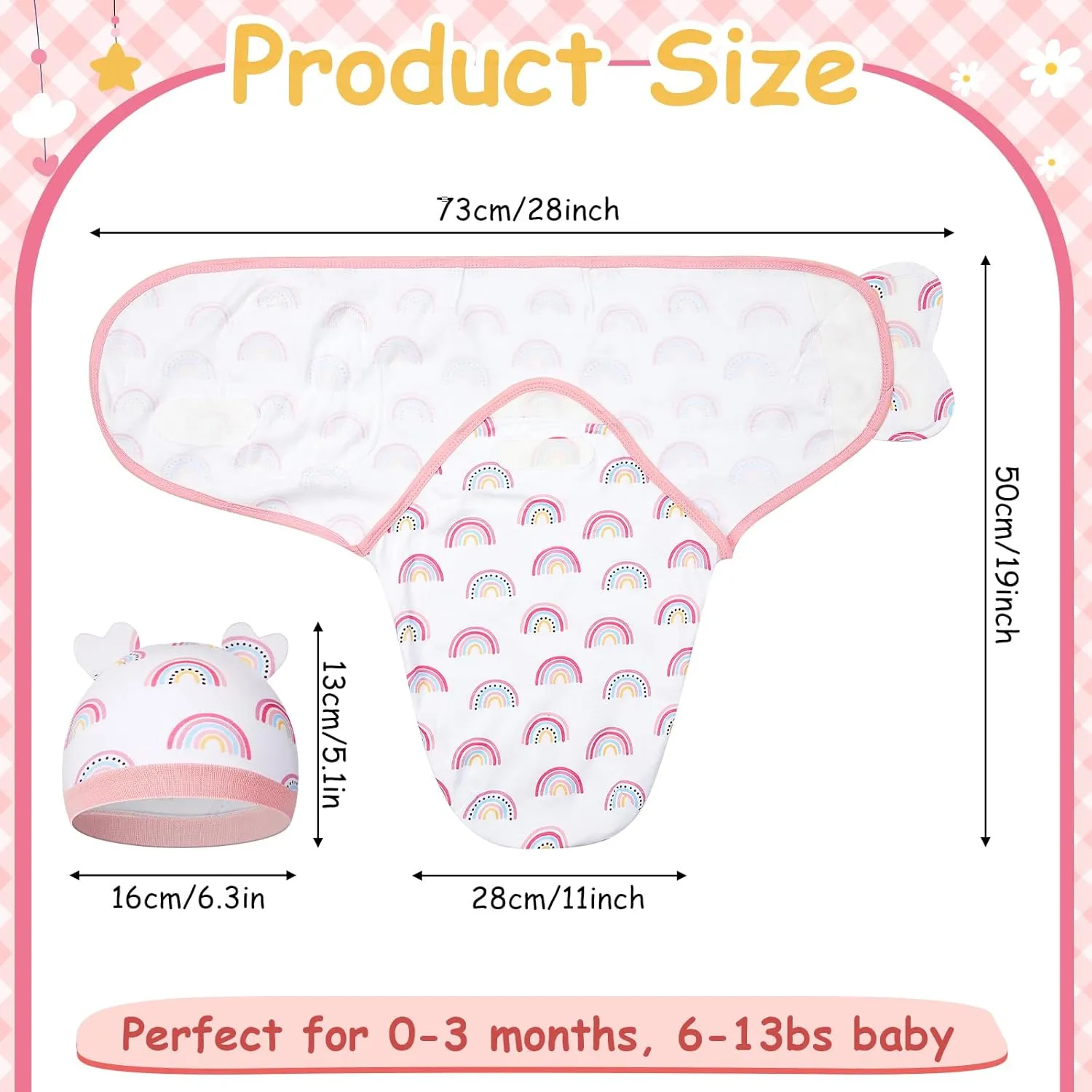 Ramede 6 Pack Baby Swaddle Blanket with Hats Sleep Swaddle for 0-3 Months Newborn Sacks Soft Cotton Wearable for Boy Girl