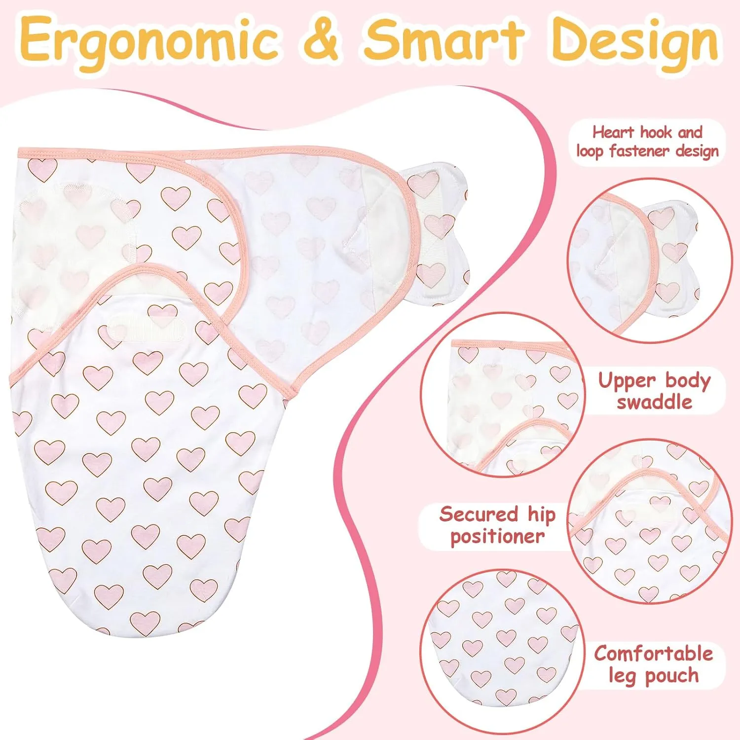 Ramede 6 Pack Baby Swaddle Blanket with Hats Sleep Swaddle for 0-3 Months Newborn Sacks Soft Cotton Wearable for Boy Girl