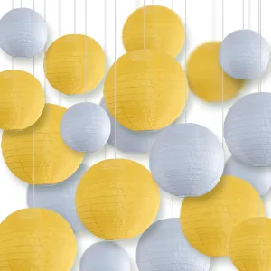 Ultimate 20-Piece Gold Variety Nylon Lantern Party Pack - Assorted Sizes of 6", 8", 10", 12" (5 Round Lanterns Each) for Weddings, Events and Décor