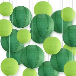 Ultimate 20-Piece Green Variety Nylon Lantern Party Pack - Assorted Sizes of 8 Inch, 10 Inch, 12, 14 Inch (5 Round Lanterns Each) for Weddings, Events and Decor