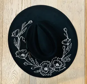 Vegan Felt Hat - XL Brim - Large Poppies