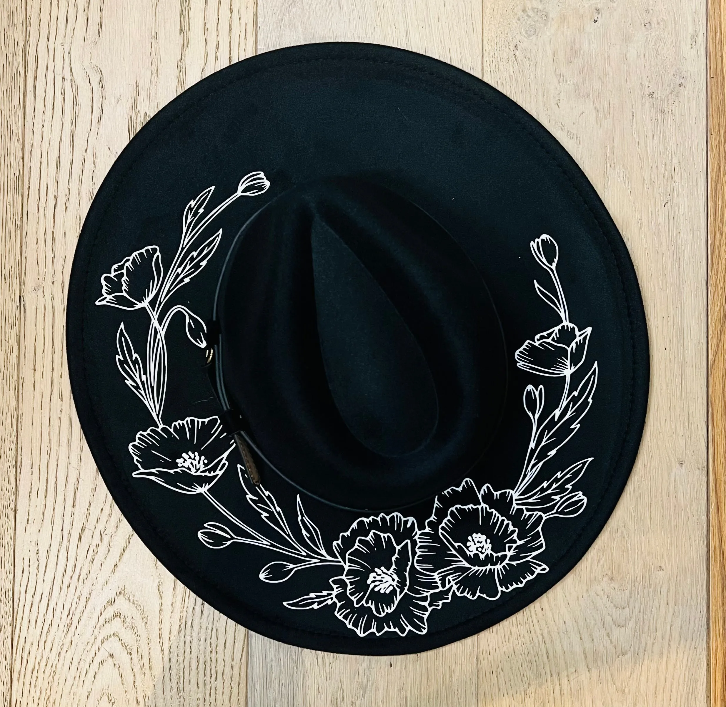 Vegan Felt Hat - XL Brim - Large Poppies