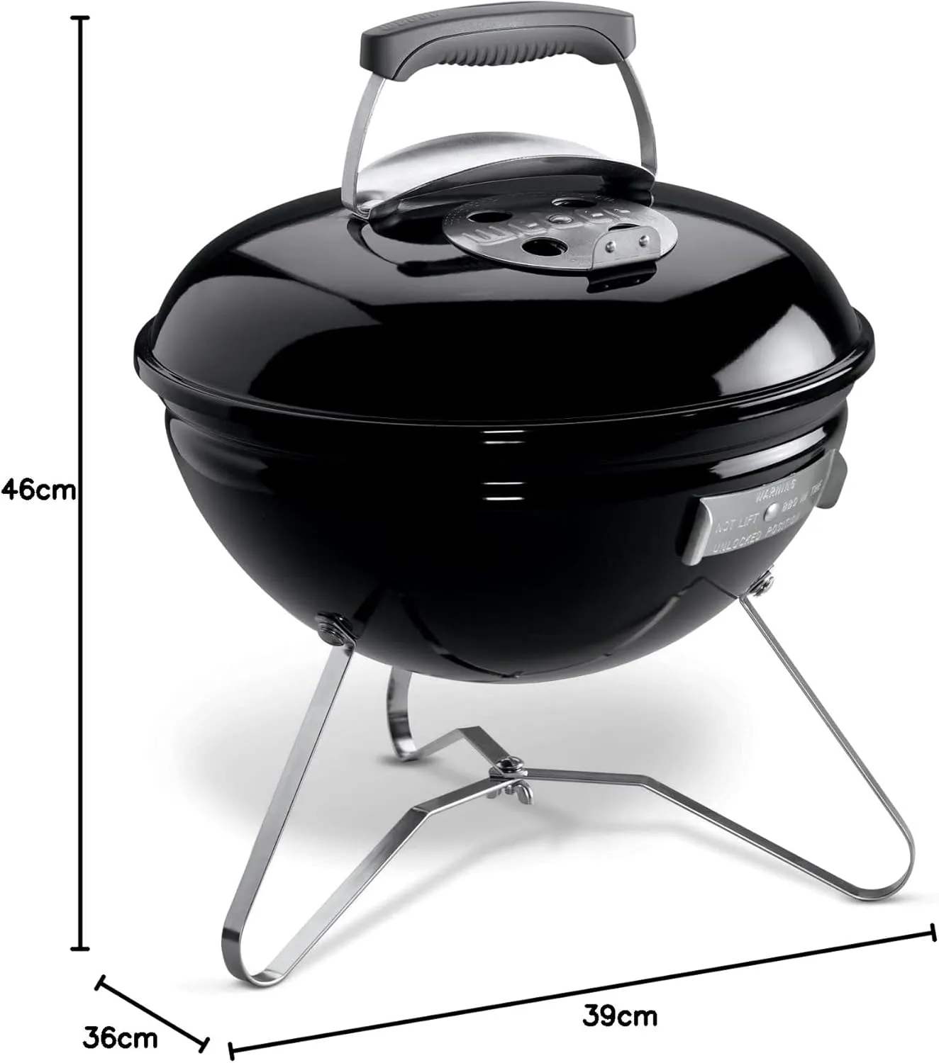 Weber Smokey Joe Charcoal Grill BBQ, 37cm, Portable with Lid & Plated Steel Legs, Porcelain-Enamelled Bowl - Black (1111004)