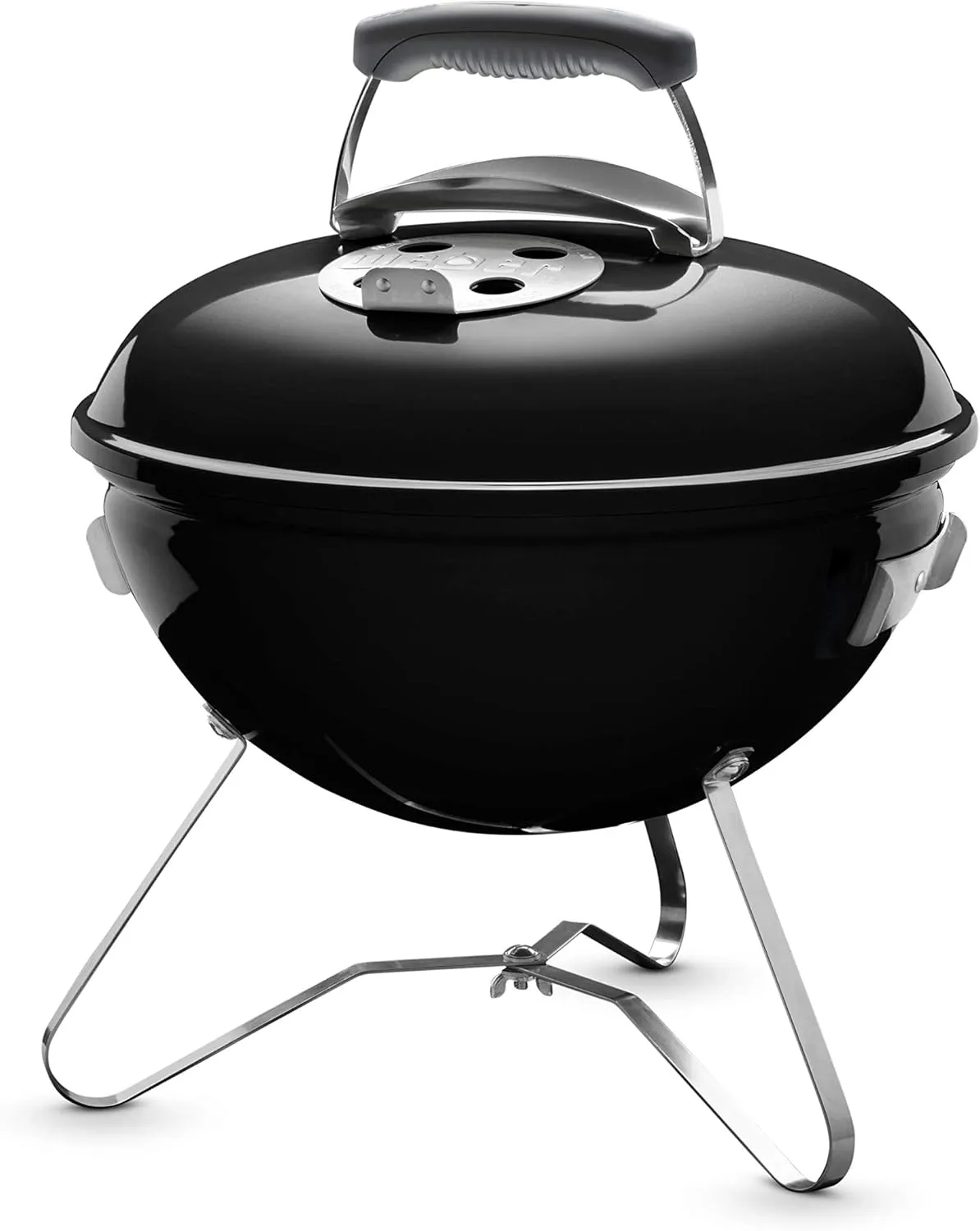 Weber Smokey Joe Charcoal Grill BBQ, 37cm, Portable with Lid & Plated Steel Legs, Porcelain-Enamelled Bowl - Black (1111004)