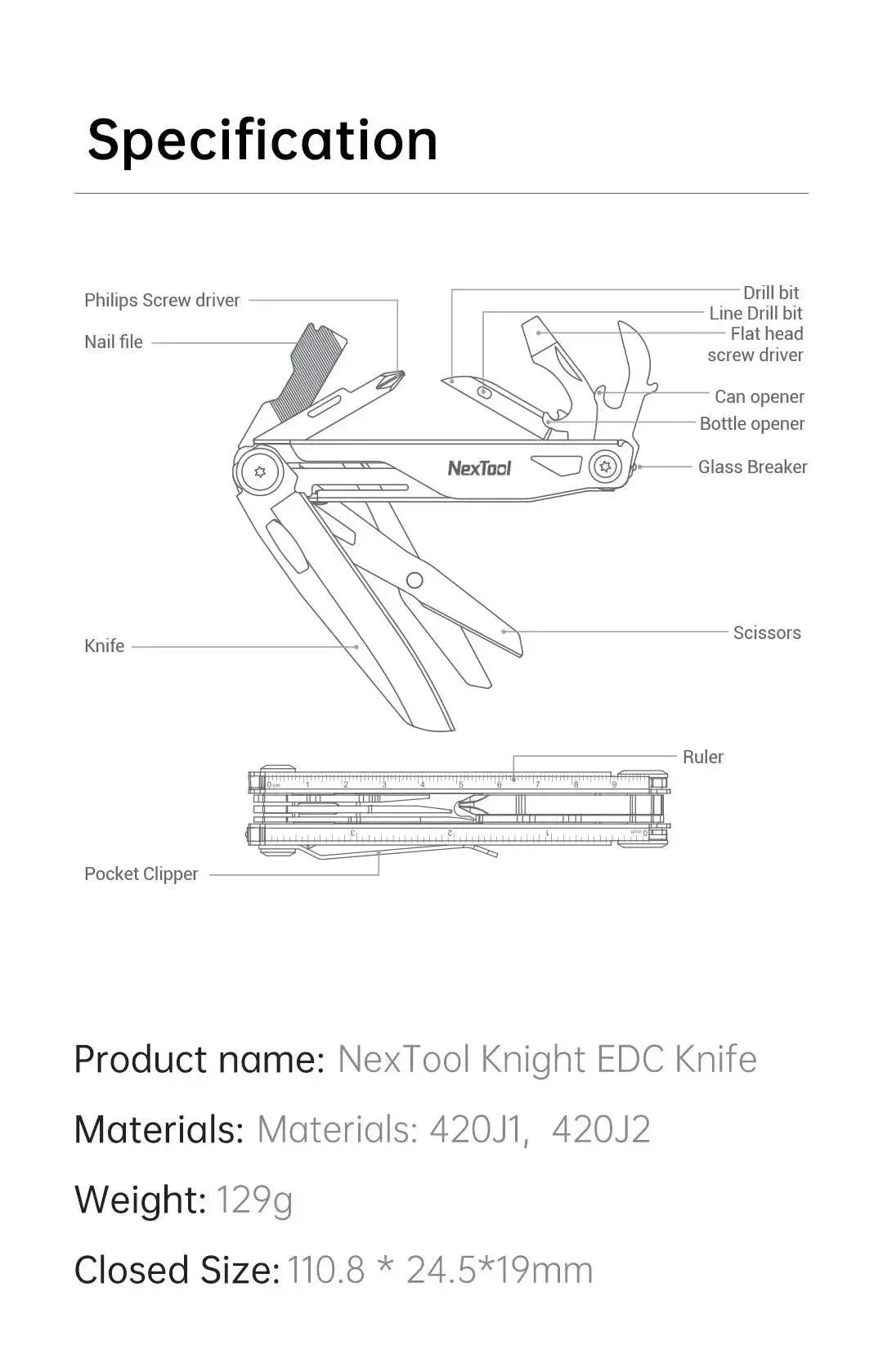 Xiaomi NexTool 12-in-1 Multi-tool Folding Knife Outdoor Pocket Knife Survival Kit Scissors Hand Tools Screwdriver EDC Equipment