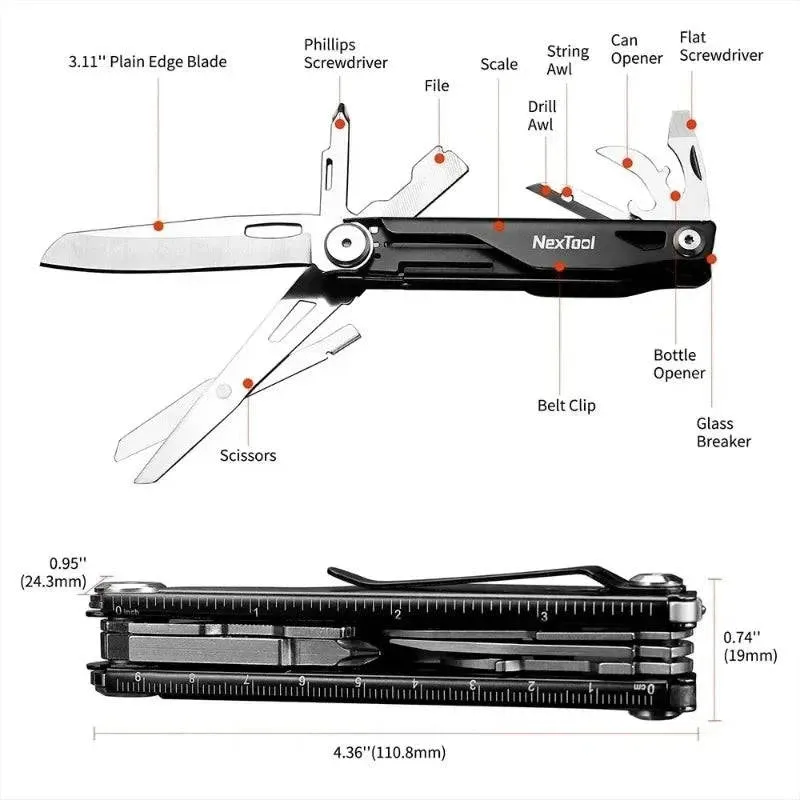 Xiaomi NexTool 12-in-1 Multi-tool Folding Knife Outdoor Pocket Knife Survival Kit Scissors Hand Tools Screwdriver EDC Equipment